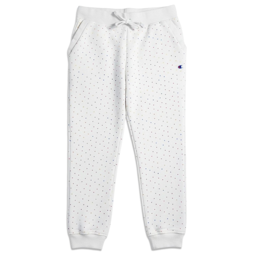 Champion Sweatpants Girls Large White Rainbow Polka Dot Glitter Joggers Sporty